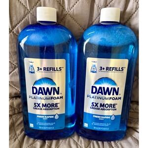 2 Pack Dawn Platinum Foam Dish Soap Refill Fresh Rapids 30.9 fl oz Each Bottle